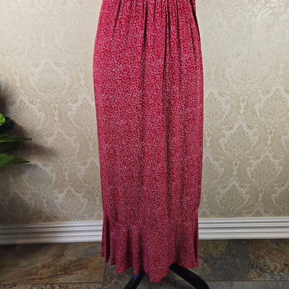 Unbranded Size Small Red White Floral Print Wrap Dress Self Tie Belt Ruffle Hem - Picture 10 of 15